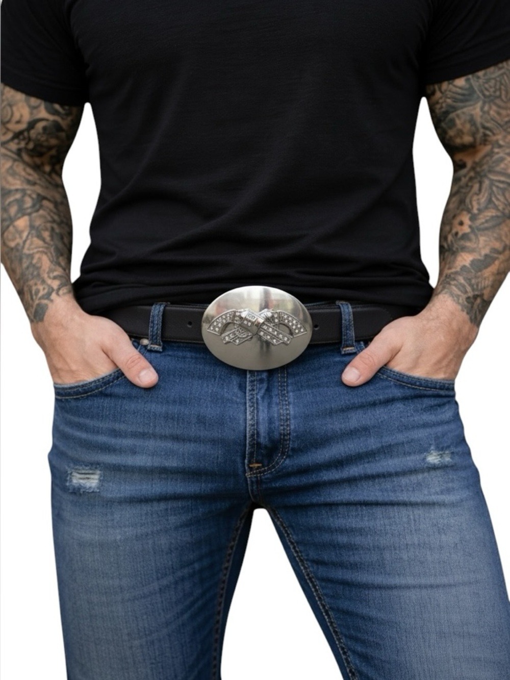Vintage Cowboy Guns Belt Buckle Incrusted crystal gangster southwestern country